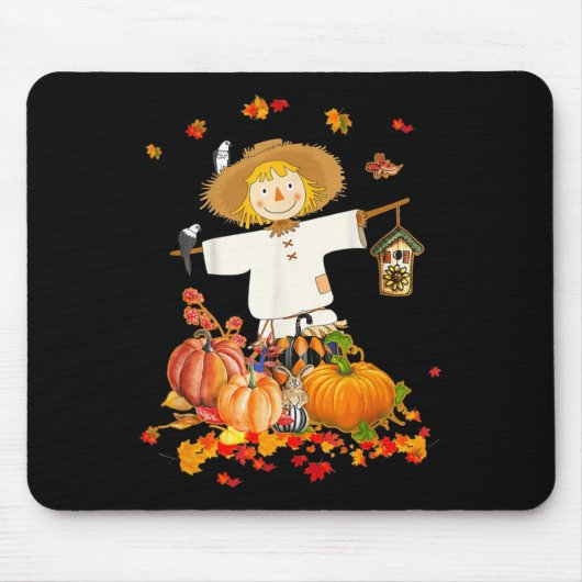 Scarecrow Autumn Hello Fall Pumpkin Thanksgiving H Mousepad (Vorne)