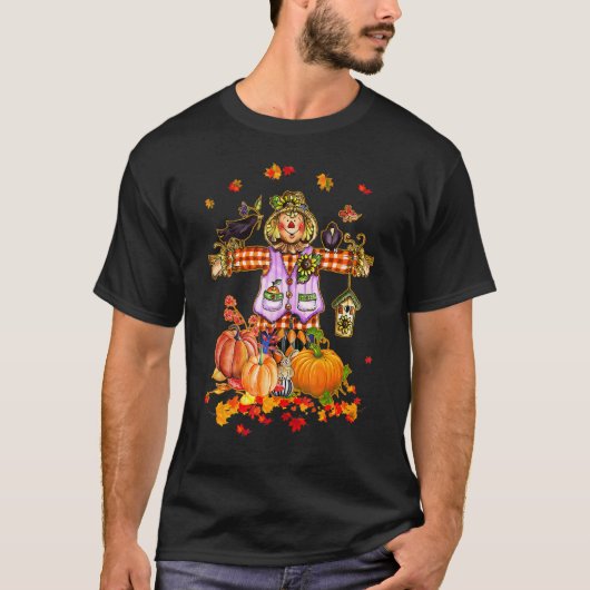 Scarecrow Autumn Hello Fall Pumpkin Thanksgiving H T-Shirt (Vorderseite)