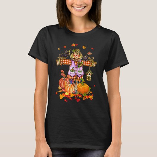 Scarecrow Autumn Hello Fall Pumpkin Thanksgiving H T-Shirt (Vorderseite)