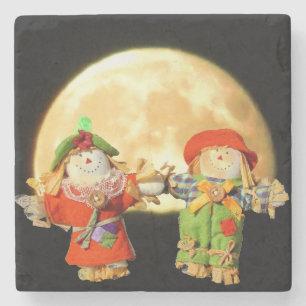 Scarecrow Couple und Vollmond Steinuntersetzer