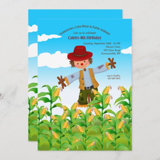 Scarecrow Fall Geburtstag Einladung (Vorne/Hinten)