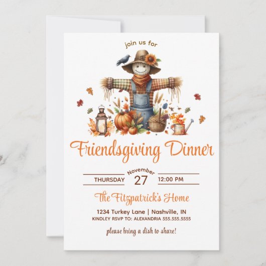 Scarecrow Friendsgiving Fest Erntedank Dinner Einladung (Vorderseite)