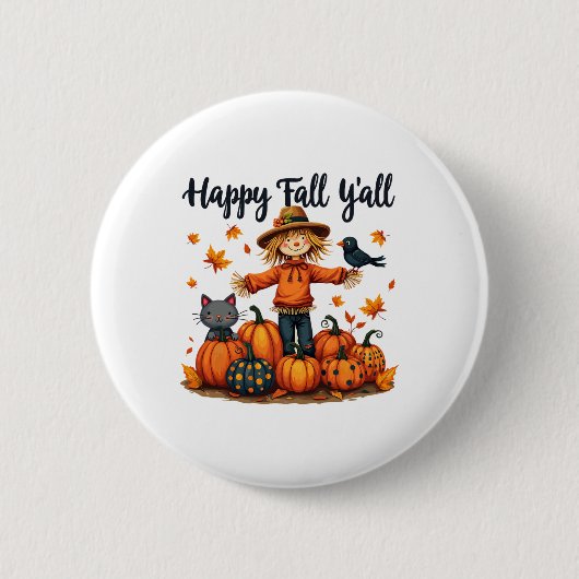 Scarecrow Happy Fall Y'all Erntedank Halloween Button (Vorderseite)