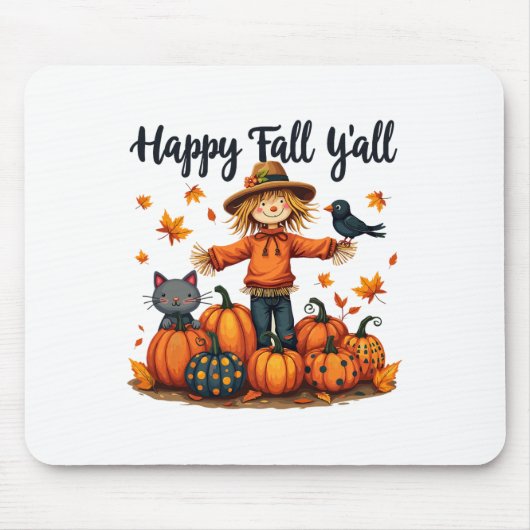Scarecrow Happy Fall Y'all Erntedank Halloween Mousepad (Vorne)