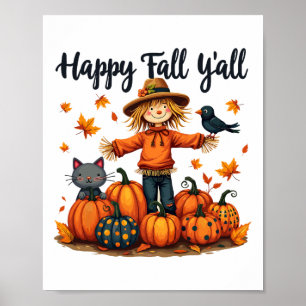Scarecrow Happy Fall Y'all Erntedank Halloween Poster