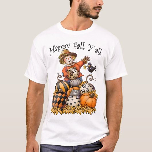 Scarecrow Happy Fall Y'all Pumpkin Erntedank Ha T-Shirt (Vorderseite)