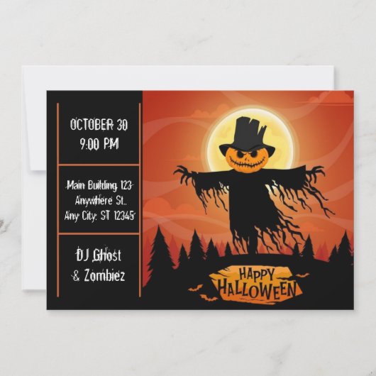 Scarecrow Moonlight Halloween-Party Einladung (Vorderseite)