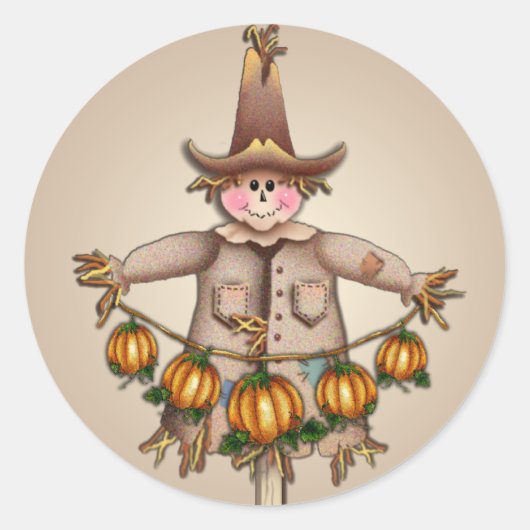 SCARECROW & PUMPKIN GARLAND VON SHARON SHARPE RUNDER AUFKLEBER (Vorderseite)