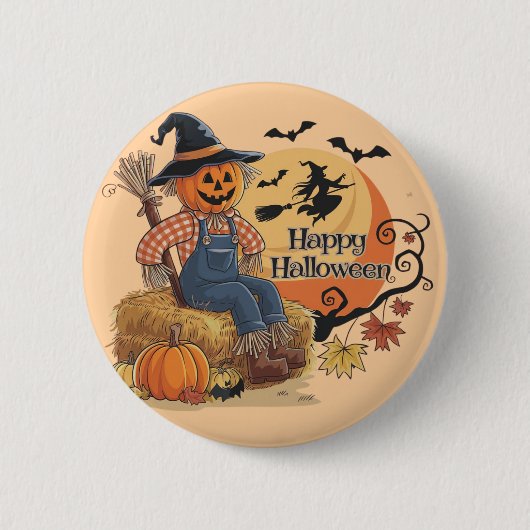 Scarecrow Pumpkin Halloween Rustic Vibes Art Button (Vorderseite)