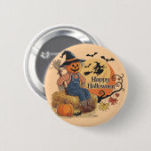 Scarecrow Pumpkin Halloween Rustic Vibes Art Button (Vorne & Hinten)