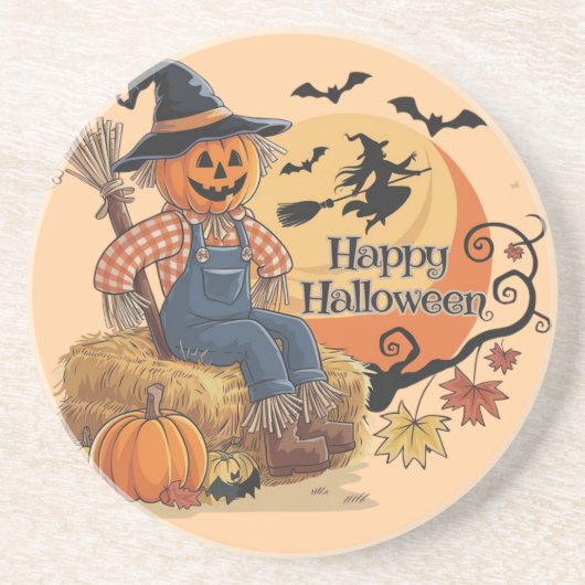 Scarecrow Pumpkin Halloween Rustic Vibes Art Getränkeuntersetzer (Vorne)