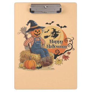 Scarecrow Pumpkin Halloween Rustic Vibes Art Klemmbrett