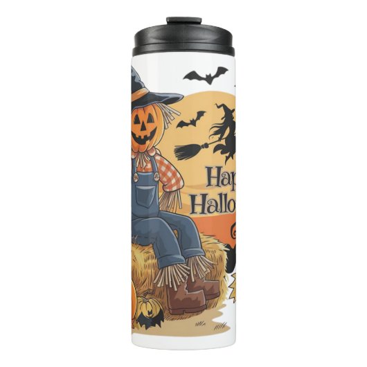 Scarecrow Pumpkin Halloween Rustic Vibes Art Thermosbecher (Vorderseite)
