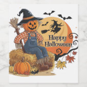 Scarecrow Pumpkin Halloween Rustic Vibes Art Weinetikett (Einzelnes Label)