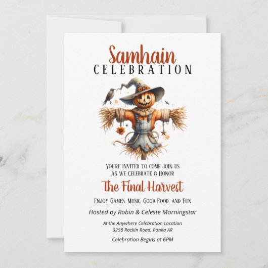 Scarecrow Samhain Harvest Halloween-Party Einladung (Vorderseite)
