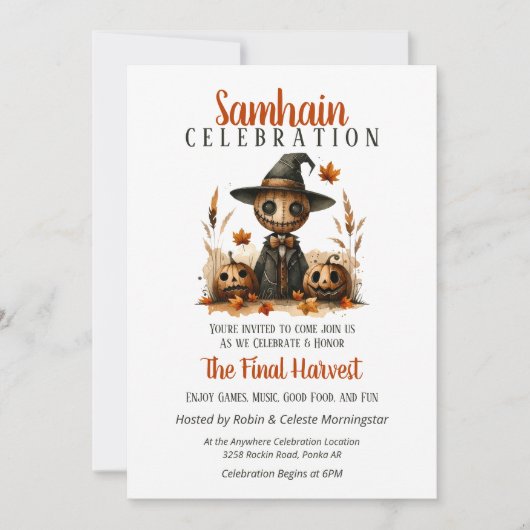Scarecrow Samhain Harvest Halloween-Party Einladung (Vorderseite)