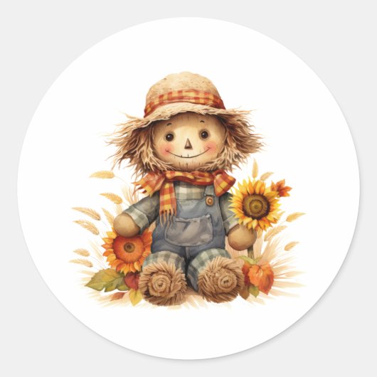 Scarecrow Sonnenblume Runder Aufkleber (Vorderseite)