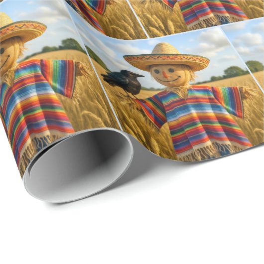 Scarecrow Wearing a Sombrero and Poncho Geschenkpapier (Rolleneckpunkt)