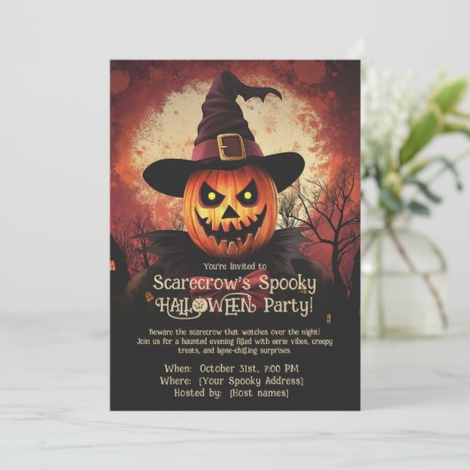 Scarecrow's Spooky-Halloween-Party! Einladung (Stehend Vorderseite)