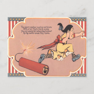 Scared Girl Firecracker Fireworks Postkarte