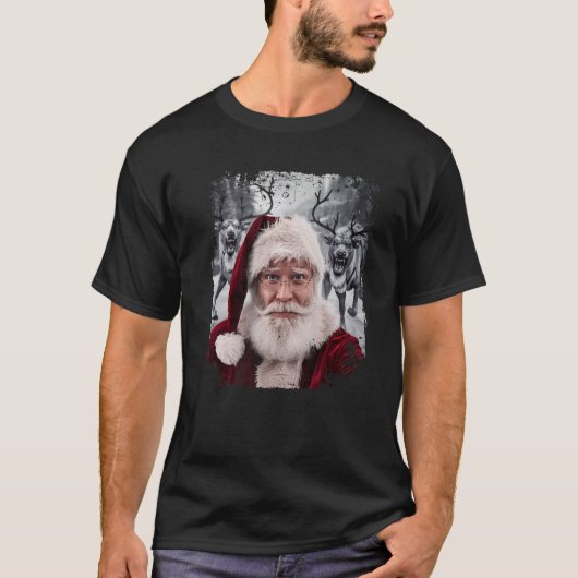Scared Santa Selfie Chased By Evil Demonic Reindee T-Shirt (Vorderseite)