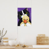 Scared Tuxedo Cat und Cudly Duck Malerei Poster (Küche)