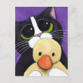 Scared Tuxedo Cat und Cudly Duck Malerei Postkarte (Vorderseite)