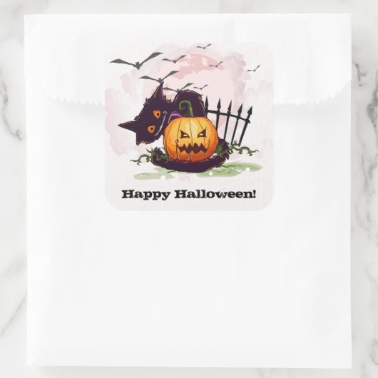 Scaredy Black Cat Happy Halloween Quadratischer Aufkleber (Tasche)