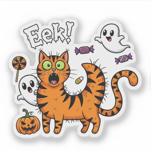Scaredy Cat - Funny Halloween Ghost Sticker (Vorderseite)