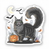 Scaredy Fluff - Maine Coon Halloween Sticker (Vorderseite)
