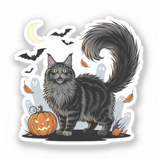 Scaredy Fluff - Maine Coon Halloween Sticker (Vorderseite)