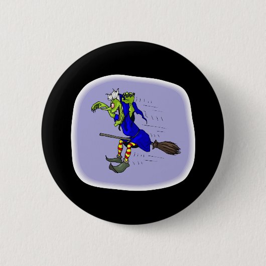scarey Hexe auf Besen Button (Vorderseite)