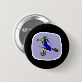 scarey Hexe auf Besen Button (Vorne & Hinten)