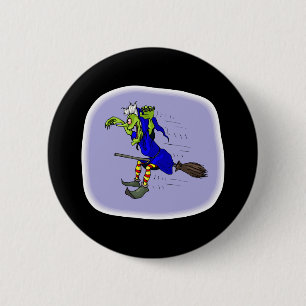 scarey Hexe auf Besen Button