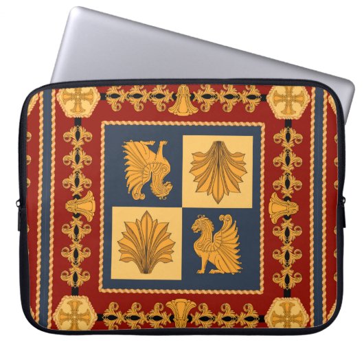 Scarf mit goldgelben Löwen. Separate Elemente Laptopschutzhülle (Vorderseite)