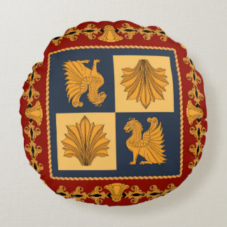 Scarf mit goldgelben Löwen. Separate Elemente Rundes Kissen