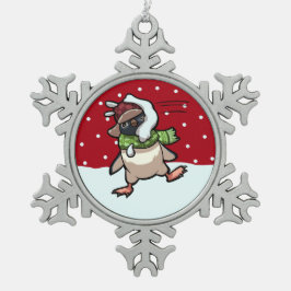 Scarf Penguin Hit By Snowball Weihnachten Cartoon Schneeflocken Zinn-Ornament