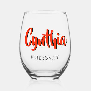 Scarlet 3D Moderner Name Bridesmaid Weinglas Ohne Stiel