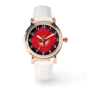 "Scarlet Bloom: Rote Hibiskus-Kaleidoskop" Armbanduhr