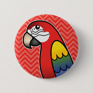 Scarlet Cartoon Macaw Parrot Bird Button