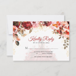 Scarlet Elegance Floral Prinzessin Quinceañera RSVP Karte