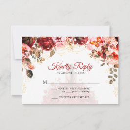 Scarlet Elegance Floral Prinzessin Quinceañera RSVP Karte