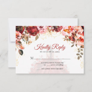 Scarlet Elegance Floral Prinzessin Quinceañera RSVP Karte