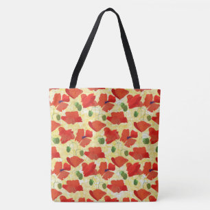 Scarlet Field Poppies Blumenmuster auf Gelb Tasche