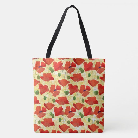 Scarlet Field Poppies Blumenmuster auf Gelb Tasche (Vorderseite)