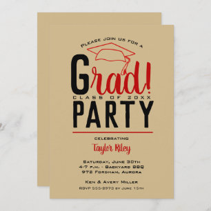Scarlet Gold Black Graduation Party Einladungen