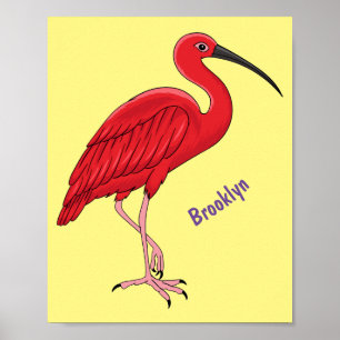 Scarlet ibis bird Cartoon Poster