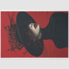 Scarlet Lady in Black Musiknotens Decoupage Seidenpapier