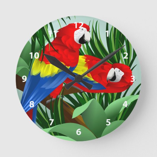 Scarlet Macaw Art Runde Wanduhr (Vorderseite)
