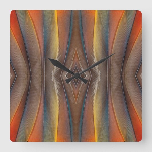 Scarlet Macaw feather design Quadratische Wanduhr (Vorderseite)